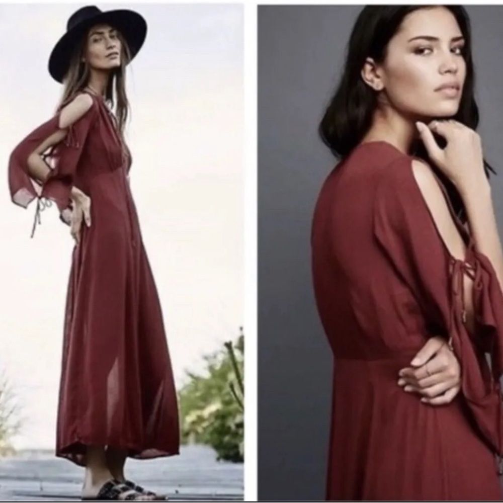 Free People Orange Prettiest Thing Midi Boho Gauze Dress Size XS